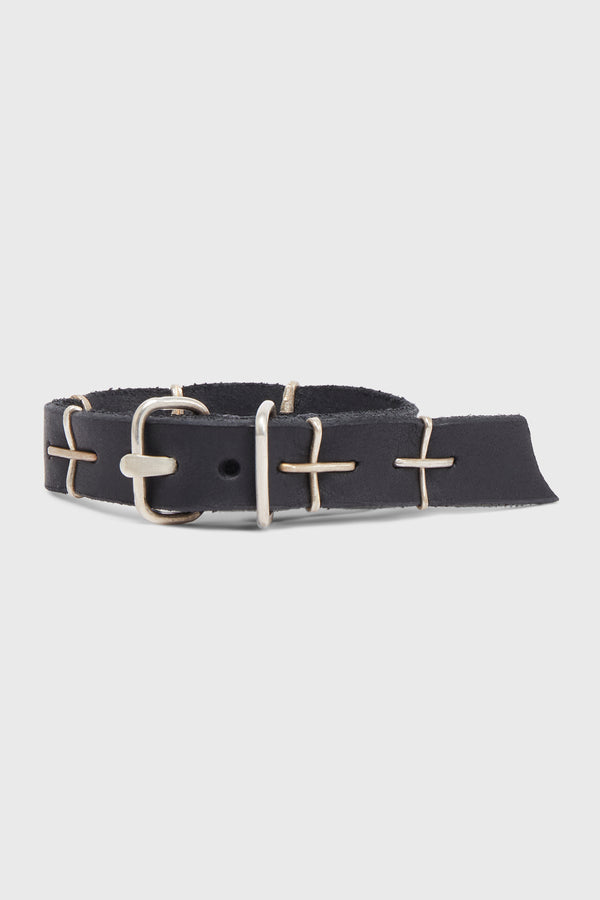 THIN SILVER CROSS STUDDED WRIST BAND